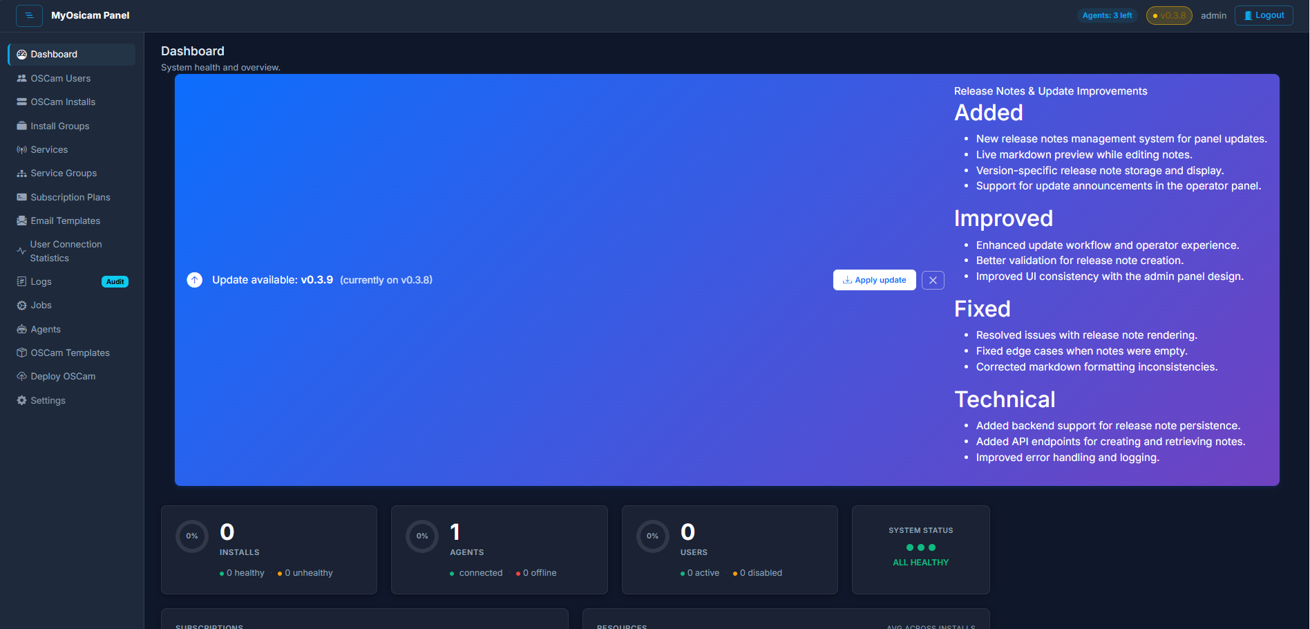 Screenshot: In-panel release notes banner