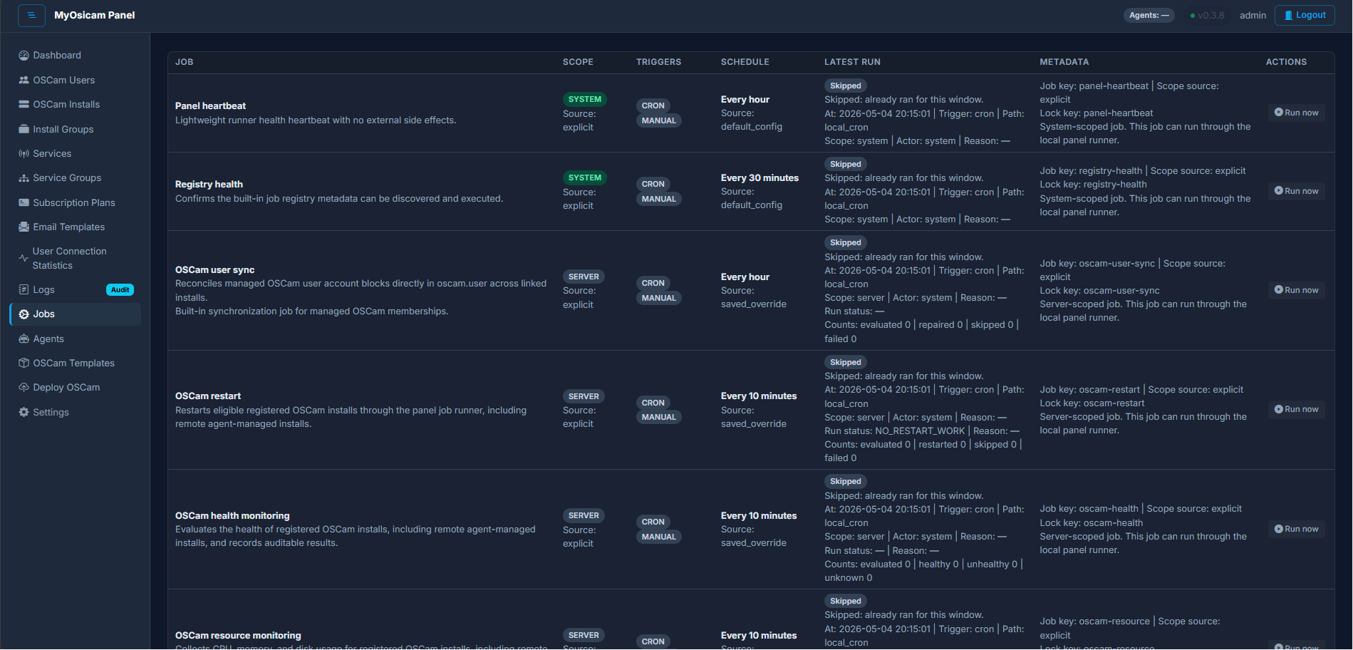 Screenshot: Start, stop, restart, and reload OScam remotely