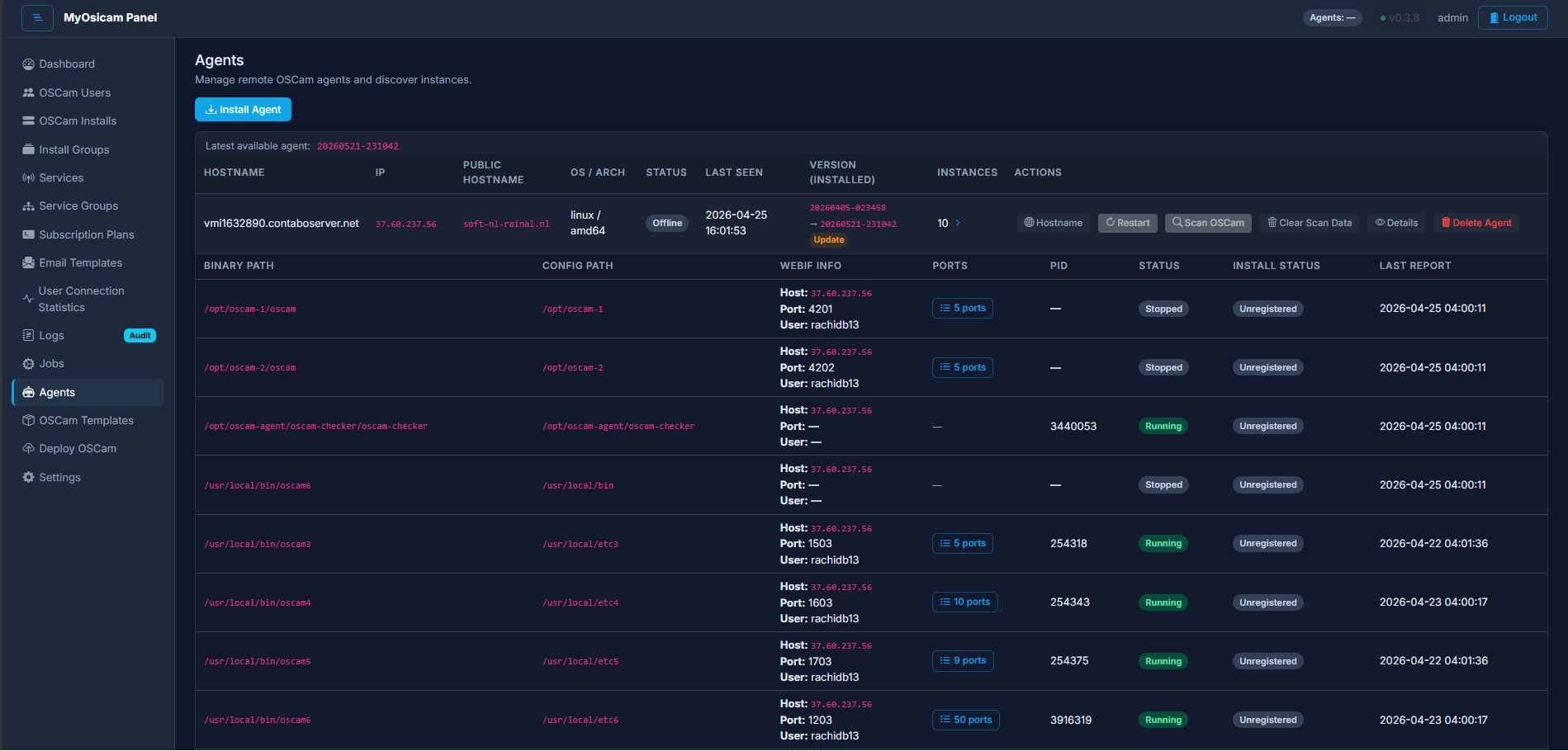 Screenshot: Discover and deploy new OScam instances